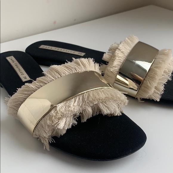 Zara ivory cream and gold fringe sandals - Picture 4 of 5
